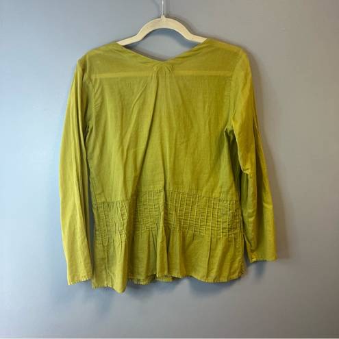 CP Shades  Blouse Bright Neon Green V Neck Peplum Linen Top Sz M EUC