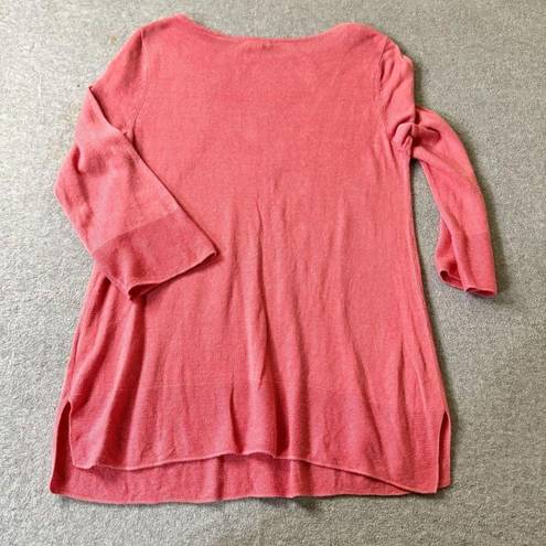 J.Jill  Womens Top Size XS Pink Linen Tunic Boho 3/4 Sleeve Knit Lagenlook Boho