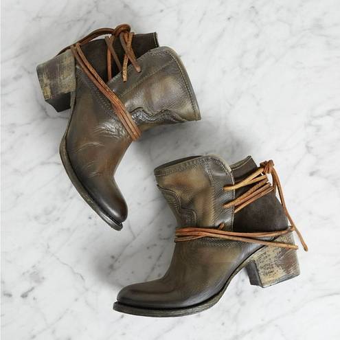 FREEBIRD by Steven Freebird • Casey Ankle Bootie brown distressed leather Waxed Olive short western