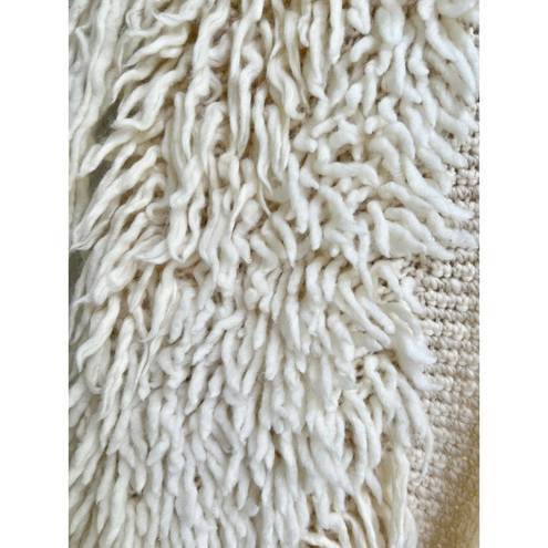 Rebecca Taylor 100%Wool Crochet Shaggy Open Front Cardigan Cream Womens Size M/L