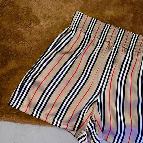 Burberry New  Icon Striped Silk Shorts