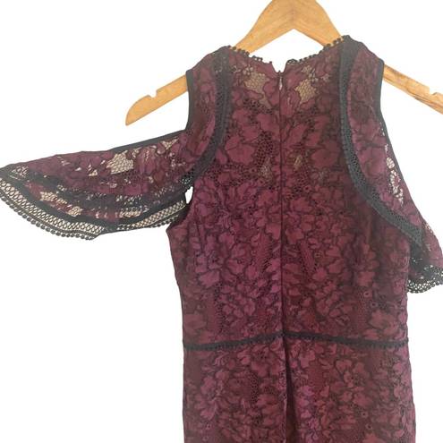 Alexis  Midi Lace Overlay Cut Out Dress Burgundy Purple Size M