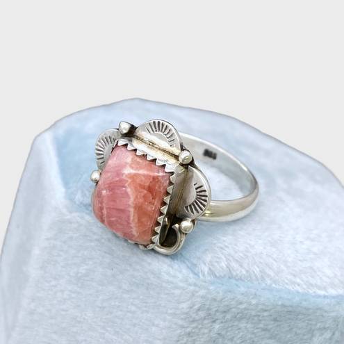 Sterling Silver Native Made  Rhodochrosite Ring - Sz 7