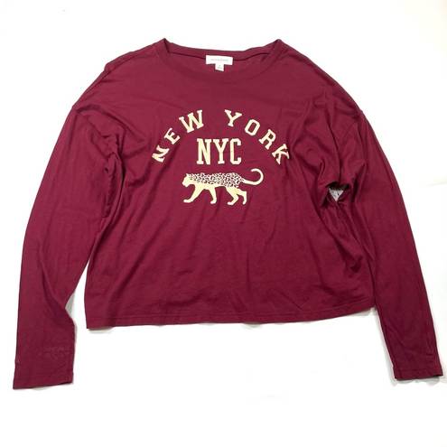 Treasure & Bond  Long Sleeve Graphic Tee In Burgundy- Nyc