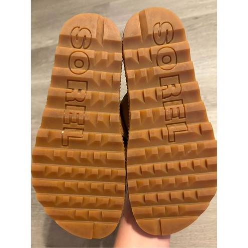 Sorel  Womens Sz 6.5 Roaming Buckle Slide Camel Brown Leather Slip On Sandal