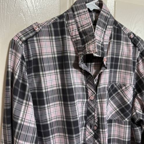 Nordstrom  Long‎ sleeve plaid grey top XL women's