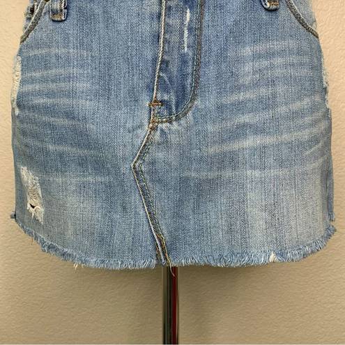 Urban Behavior Vintage Distressed Frayed-Hem Blue Denim Mini Skirt