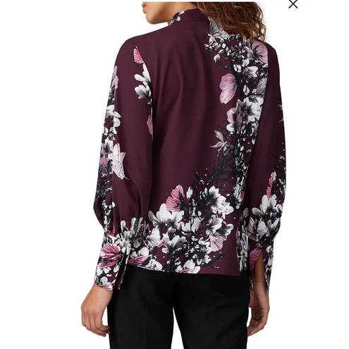 Natori  Purple Floral Neck Tie Button Down Blouse