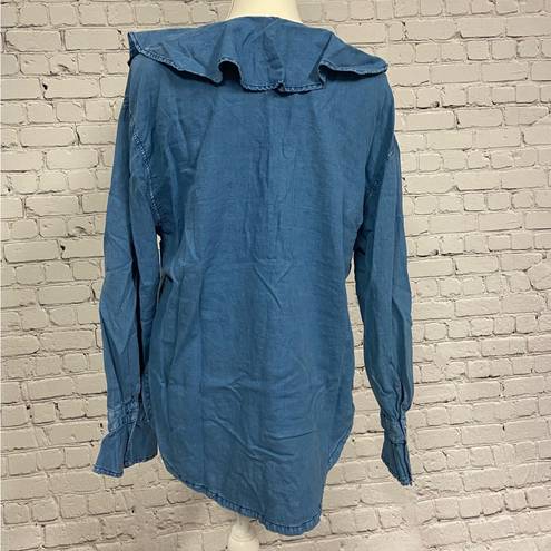 We The Free Free People Amber Ruffle Top Button Down Blue