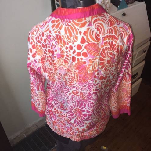 Oscar de la Renta Vintage  M pink & orange floral button down blouse