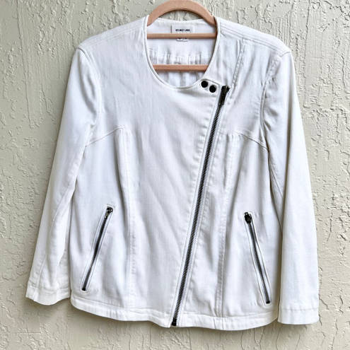 Helmut Lang  3/4 Sleeve Asymmetrical Zip Denim Moto Jacket White Women's Small