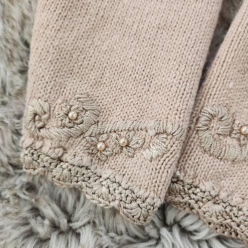 Kimberly  Hope Vintage Knit, Embroidered, and Beaded Cardigan Sweater Beige Med