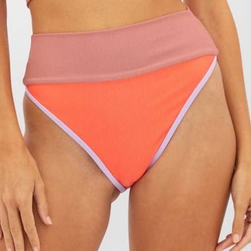 Beach Riot  Oasis Color Block Emmy Ribbed High Waisted Bikini Bottoms Size Small