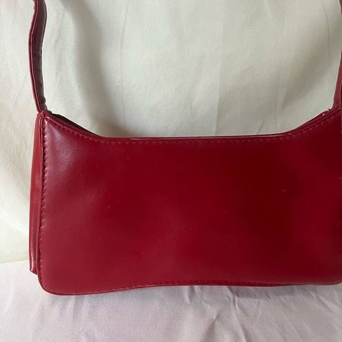 Vintage Y2K Leather Baguette Bag Purse Zip Closure Minimalist Cherry Red