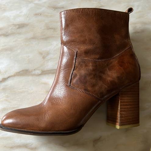sbicca  Toccoa Women’s Tan Brown‎ Leather Zip-Up Stacked Block Heel Boots Size 9