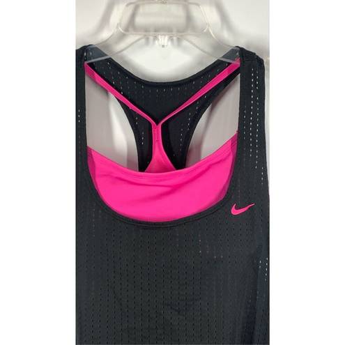 Nike  Women's Sport Mesh Layered Tankini Swim Top Black And Pink Size Medium