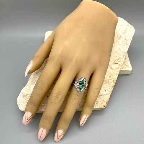 Sterling Silver Vintage Style Genuine Malachite Ring - Sz 6