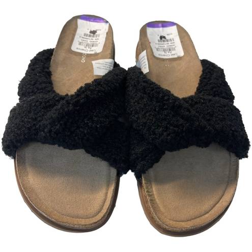 Treasure & Bond  Davina Black Faux Sherpa Open Toe Slip On Sandals Size 7