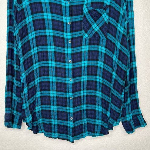 Jane and Delancey  Blue Green Plaid Gauzy Button Down Shirt