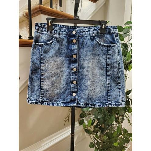 Refuge  Women's Blue Denim Cotton A-Line Pull On Short Jeans Skirt Size Large