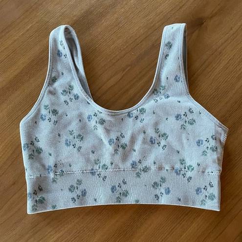 Aerie  Superchill Scoop Seamless Bralette Bra Unpadded Light Blue Floral, Size M