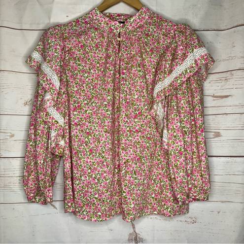 Who What Wear  • Blouse • 3/4 Sleeves • White Pink Green • Lace • Floral • M