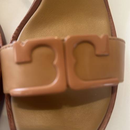 Tory Burch  Marcia WEDGW NEUTRAL TAN LEATHER Ankle Strap Small Wedge 7.5 M EUC