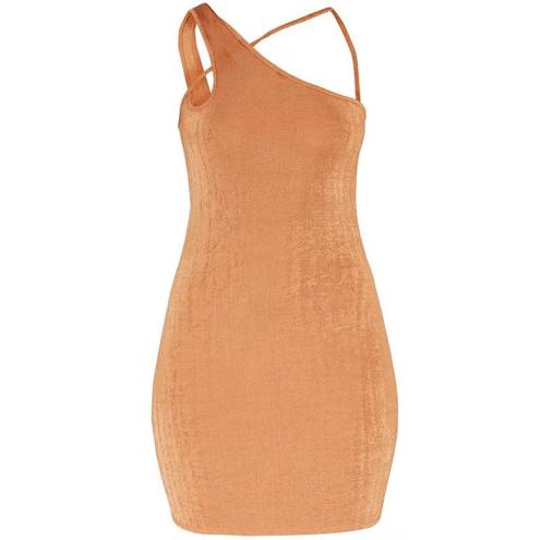 Pretty Little Thing Slinky Knit One Shoulder Strap Bodycon Dress Toffee Size 4