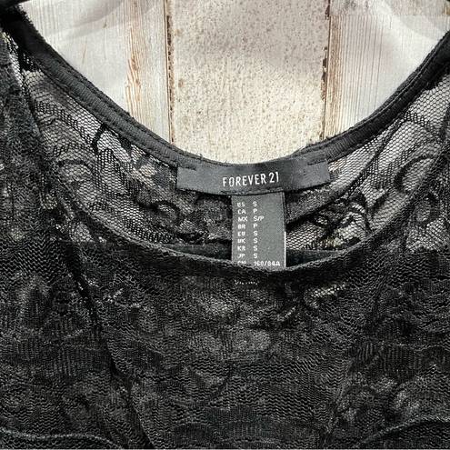 Forever 21  Black Lace Overlay Peplum Top Goth Wednesday