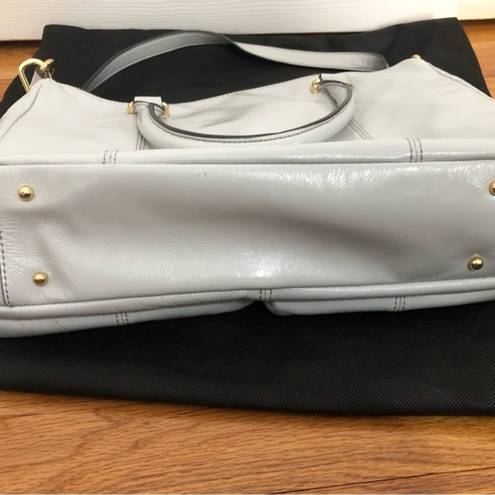 Aimee Kestenberg  glossy leather‎ satchel in light grey 15” x 10” bag purse