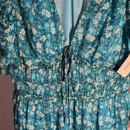 Shoshanna NWT  Danli Floral Chiffon blue midi dress with gold. Size 10