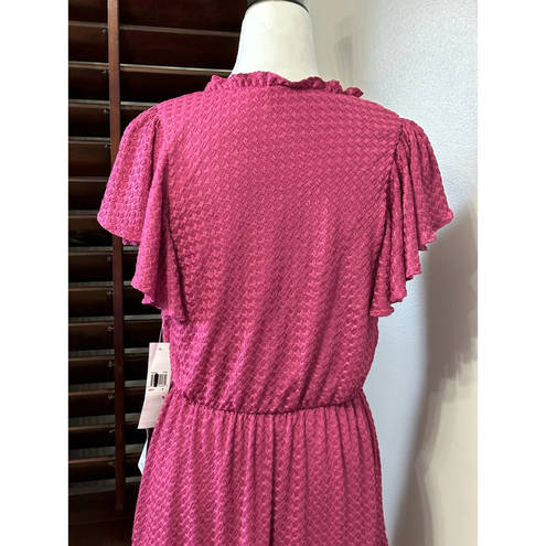 London Times  Womens Tiered A Line Dress Pink Stretch V Neck Cap Sleeve M New