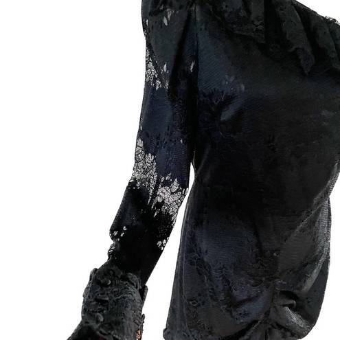 Alexis  Ilana One Shoulder Black Lace Mini Cocktail Evening Dress size M = US 4/6