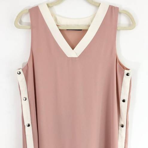 Doe & Rae New  Color Block Side Snap Dress Sleeveless V-Neck Shift Pink Black