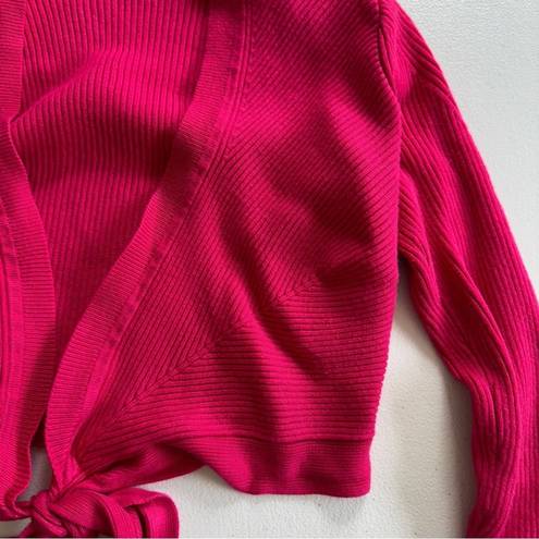 Anthropologie  Moth Magenta Shrug Ribbed Tie Bow Front Long Sleeve Solid Cropped