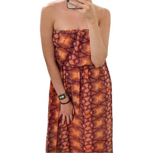 Alexis  Coral Print Silk Strapless Belted Maxi Dress Small
