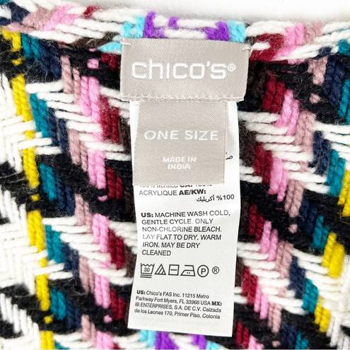 Chico's CHICO’S Black And White Houndstooth Multicolored Accent Panel Fringe Poncho, OS