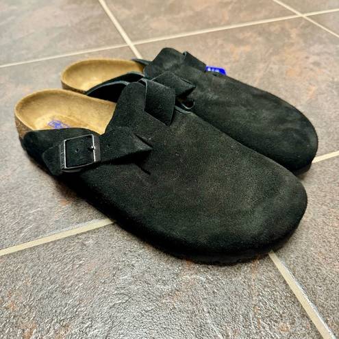 Birkenstock Boston Footbed Slip On Backless Clogs Black Suede Shoes EU 39