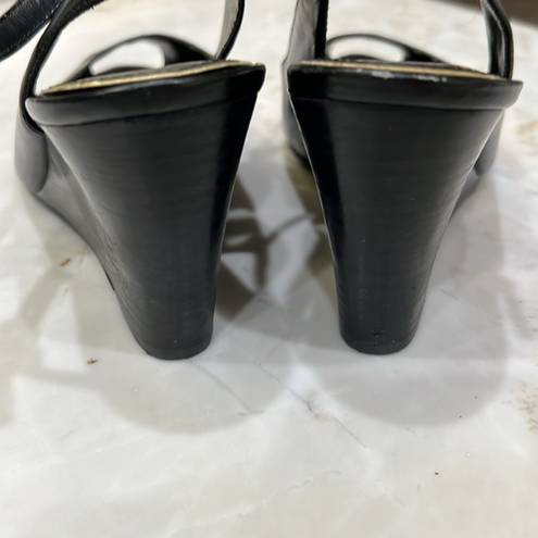 Ralph Lauren | Black Sling Back Wedges With Ankle Strap Size 8.5