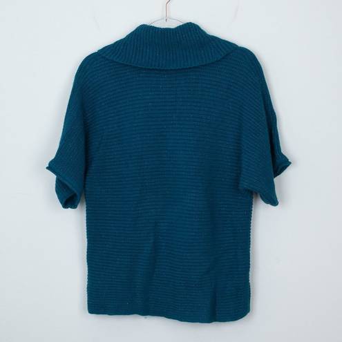 Coldwater Creek  Metallic Blue Short Sleeve Cowl Neck Sweater Size Medium