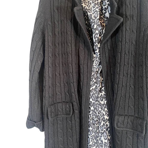 W By Worth Worth Black Cable Knit Heavy Wool Blend Long Belted Sweater Cardigan Women Sz L