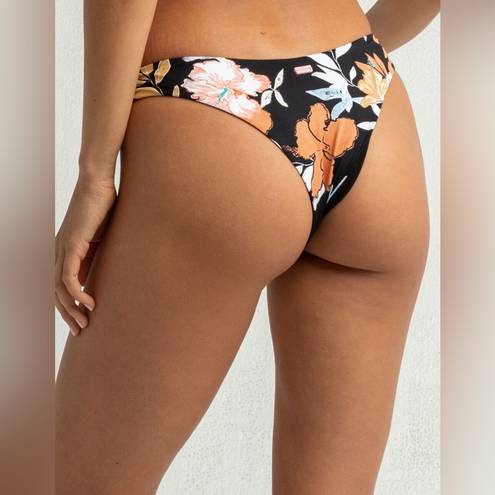 Roxy NWT  Printed High Leg Cheeky Bikini Bottoms - Black Floral - M