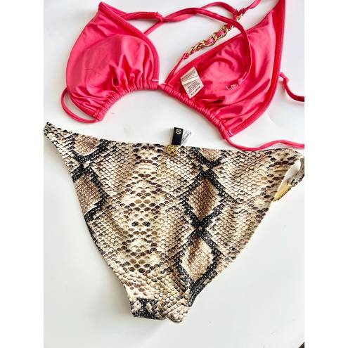 Vix Paula Hermanny  x L Space Bikini Top & Snake Print Bottom Pink Brown Women's