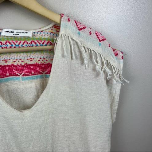 Amanda Uprichard  Embroidered Fringe Shirt Top Size Large Cropped Ivory Boho