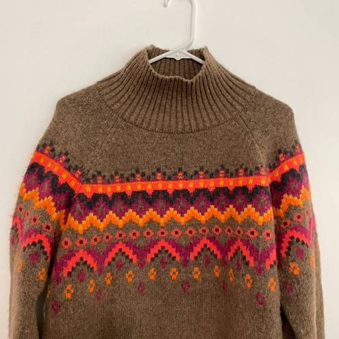 Lou & grey LOU GREY LOFT Fair Isle Sweater Brown Multi Nordic Nylon Wool Turtleneck Medium