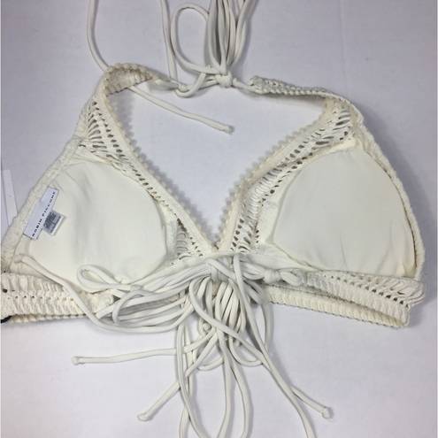 Robin Piccone  Sophia Crochet Banded Halter Bikini Top Cream L