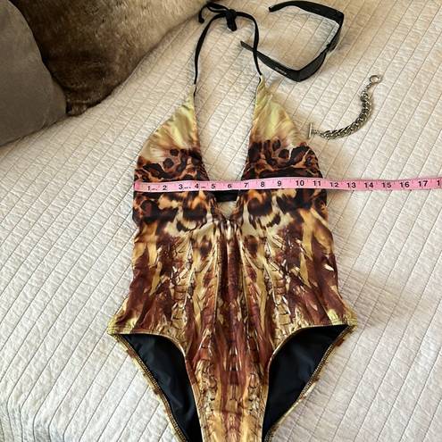 Free People NWOT Luxe by Lisa Vogel boho earthy animal print one piece swimsuit 6