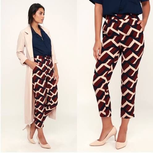 Lulus Lulu’s | Take Time Burgundy Multi Print Cropped Pants