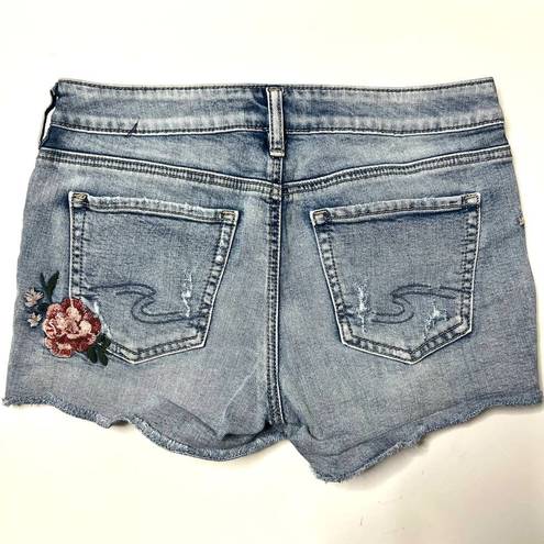 Silver Jeans  Aiko Jean Shorts Floral Embroidered Denim Size 28