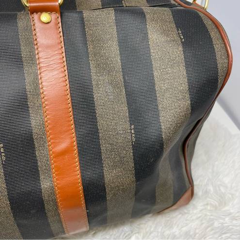 Fendi Vintage  Huge Pequin Stripe & Cognac Leather Duffel/Weekender Bag